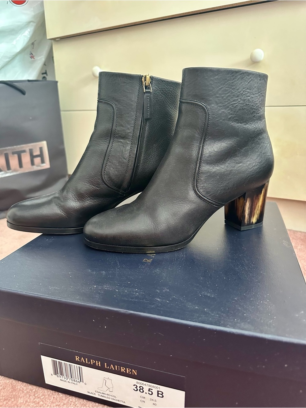 Ralph Lauren Purple Label - Leather Ankle Boots with Tortoiseshell Heel